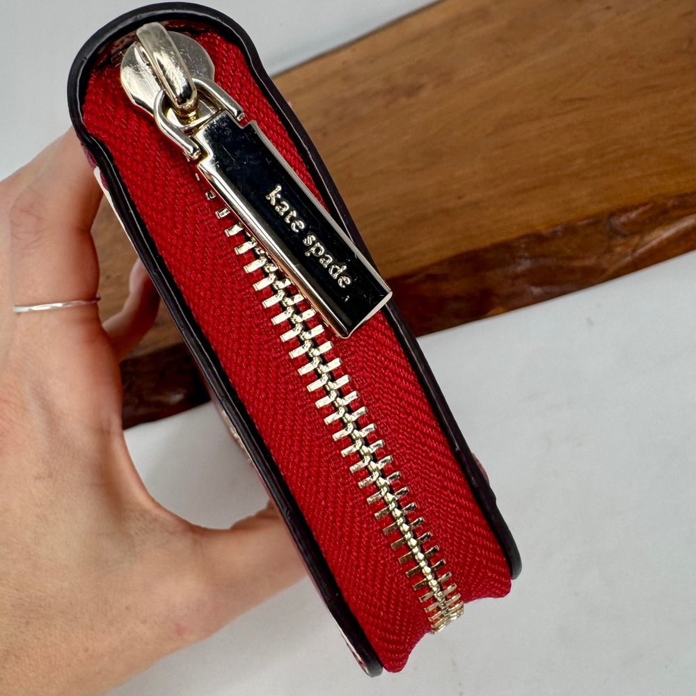 Kate Spade New York Staci Heart Large Continental Wallet Red White Zip Around - Picture 5 of 11